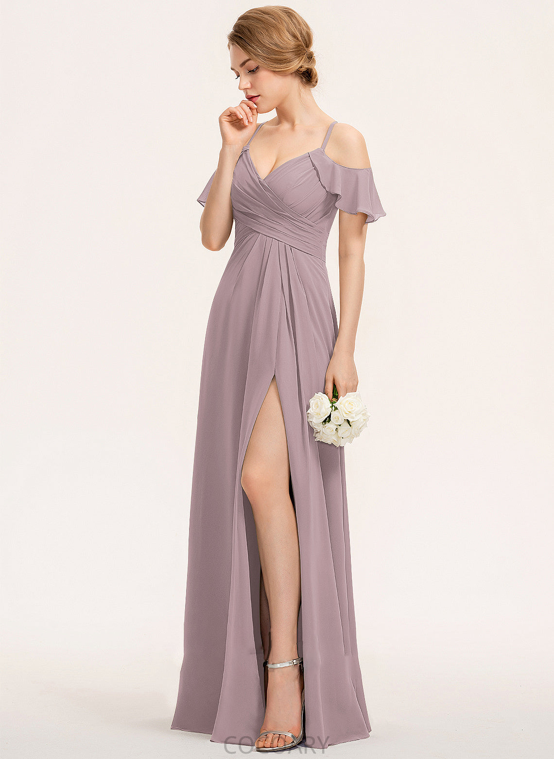 Silhouette A-Line Neckline CascadingRuffles Ruffle Fabric Length V-neck Embellishment Floor-Length SplitFront Susan Bridesmaid Dresses