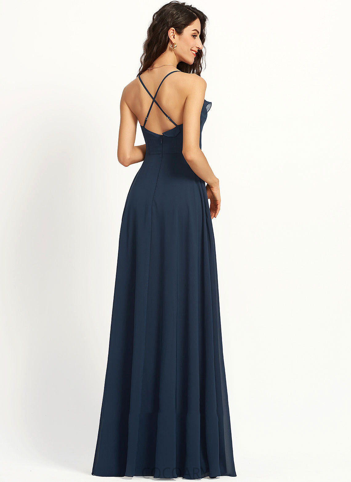 Neckline V-neck Silhouette Floor-Length SplitFront A-Line Embellishment Fabric Length Jenna Sleeveless A-Line/Princess Bridesmaid Dresses