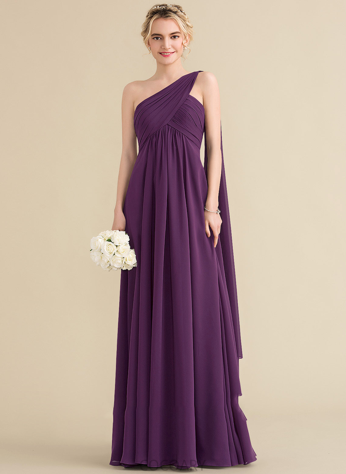 Fabric Length Floor-Length Ruffle One-Shoulder Silhouette Neckline A-Line Embellishment Kirsten A-Line/Princess Sleeveless Bridesmaid Dresses