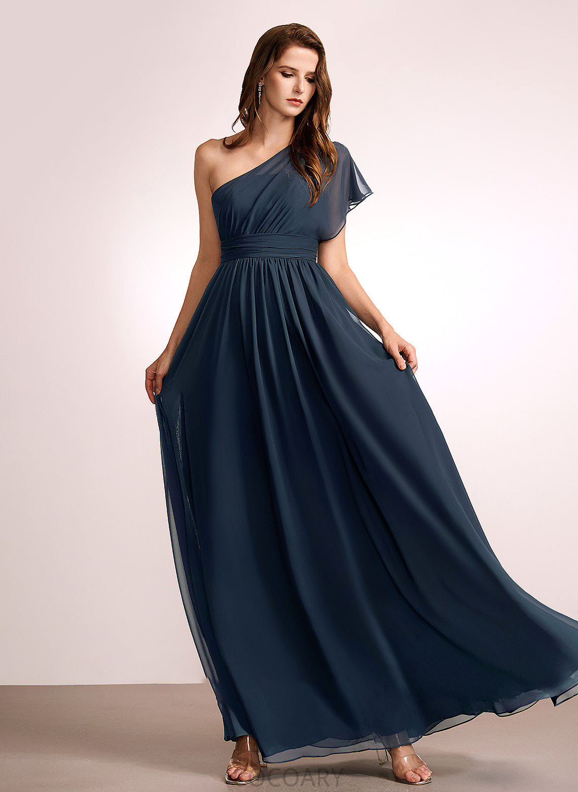 Floor-Length Embellishment Neckline Ruffle One-Shoulder A-Line Silhouette Fabric Length Lilianna Floor Length A-Line/Princess Bridesmaid Dresses