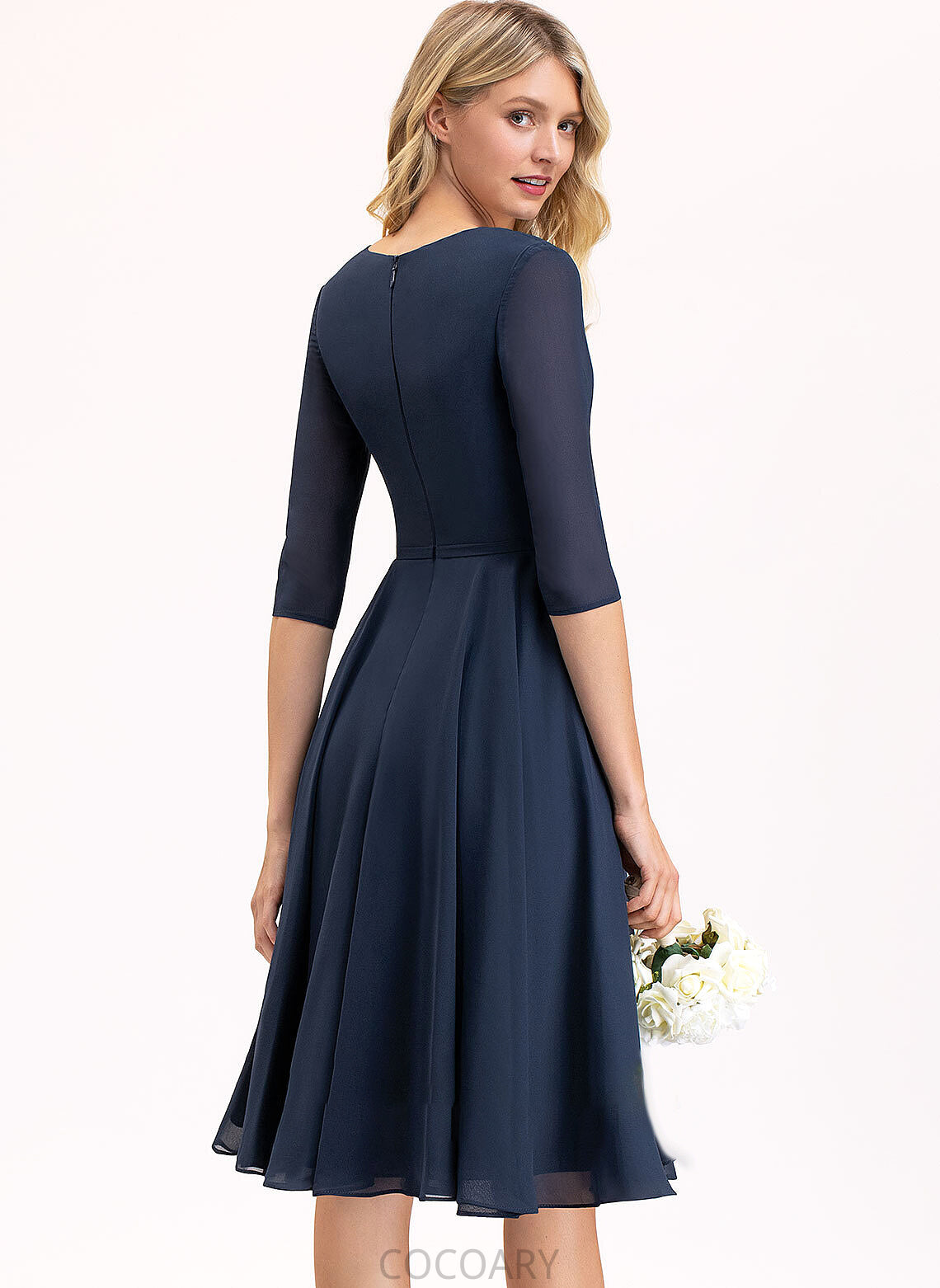 Neckline Fabric Length V-neck Embellishment Knee-Length A-Line Pockets Silhouette Robin Natural Waist Spaghetti Staps Bridesmaid Dresses