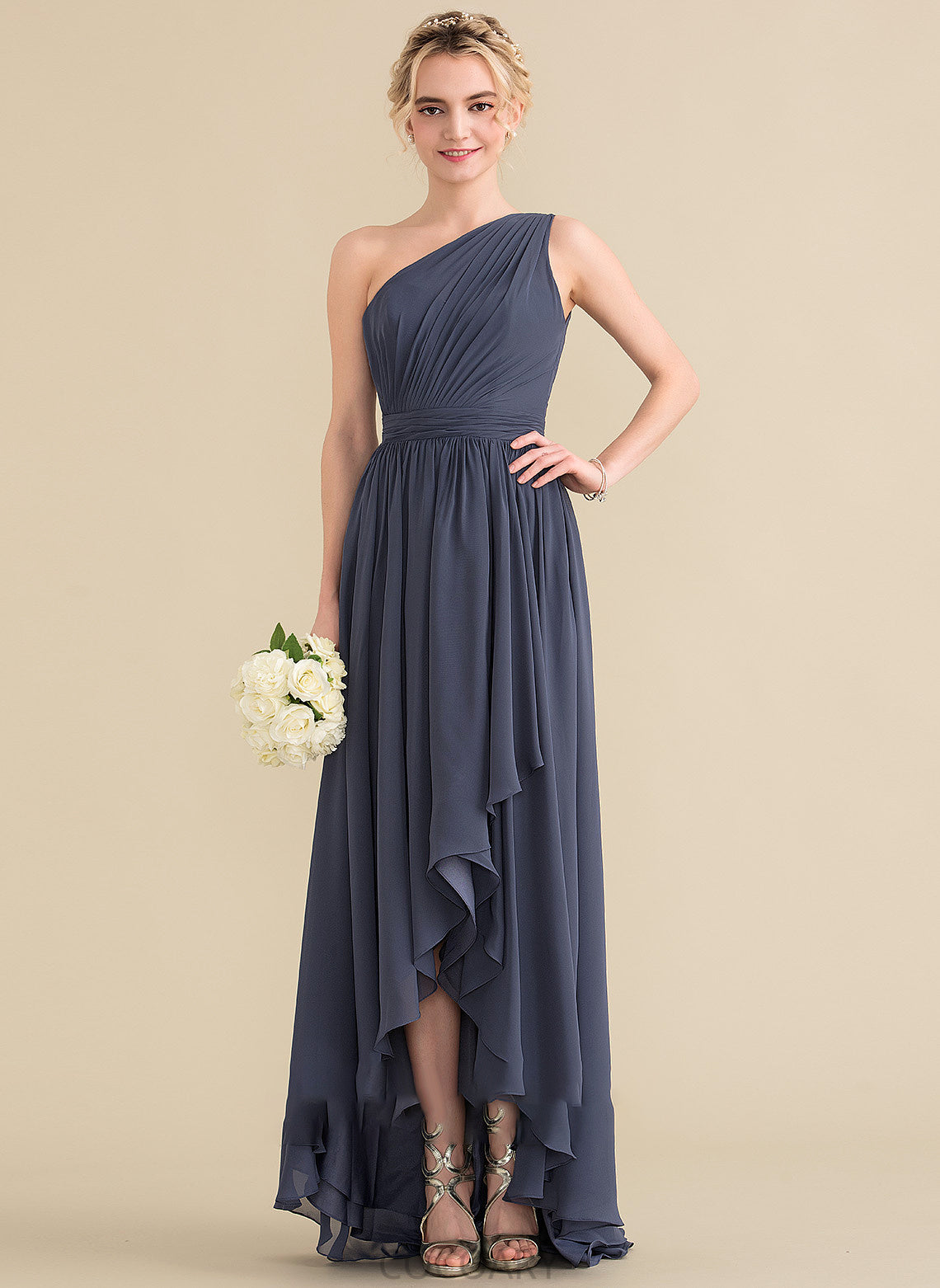 Asymmetrical Embellishment Fabric Silhouette Neckline Length A-Line One-Shoulder CascadingRuffles Lexie Sleeveless Natural Waist Bridesmaid Dresses