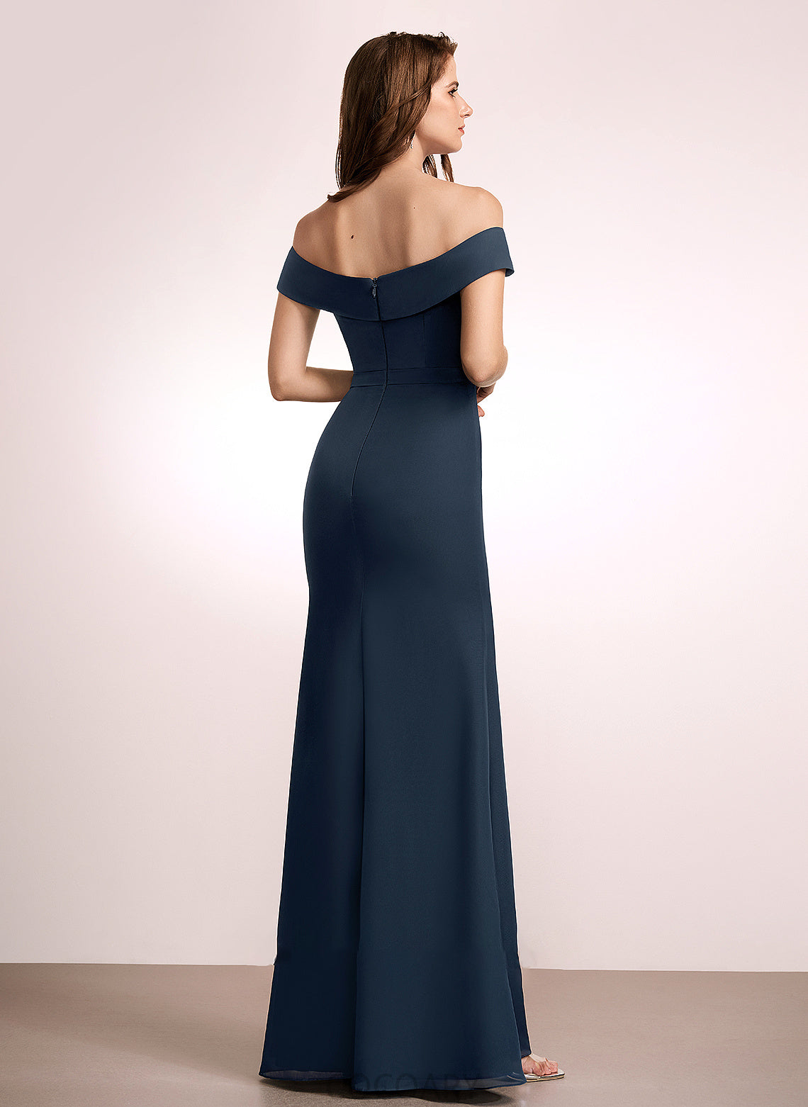 Fabric Floor-Length Length Off-the-Shoulder Ruffle Embellishment Neckline Silhouette A-Line Mira A-Line/Princess Sleeveless Bridesmaid Dresses