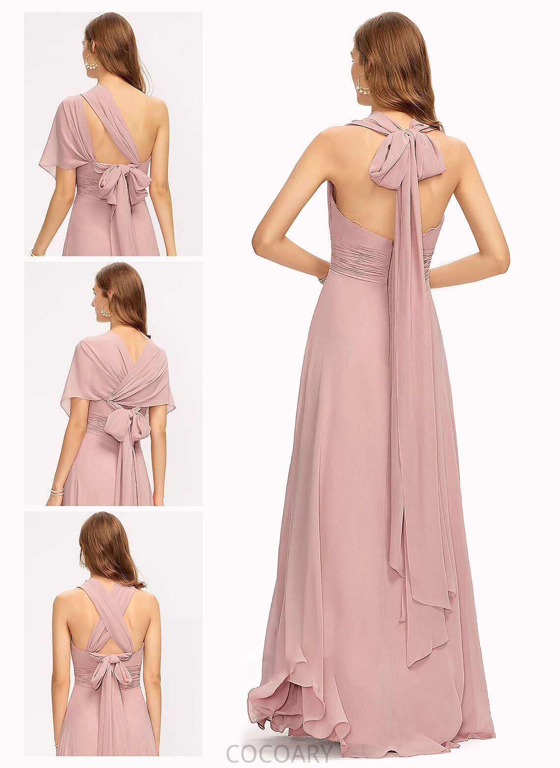 One-Shoulder Floor-Length Ruffle Fabric Embellishment Neckline Halter A-Line V-neck Length Silhouette Julissa Bridesmaid Dresses