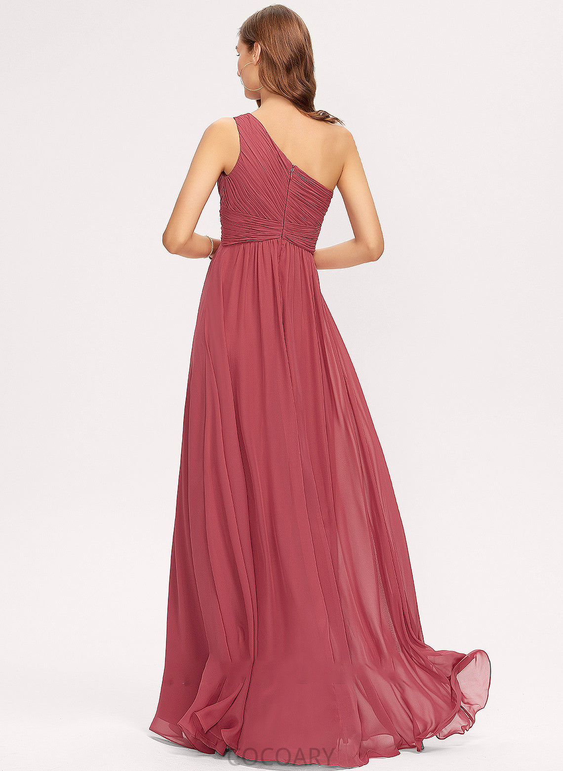 Length Fabric Floor-Length Silhouette Ruffle Embellishment Neckline One-Shoulder A-Line Rubi Spaghetti Staps Floor Length Bridesmaid Dresses