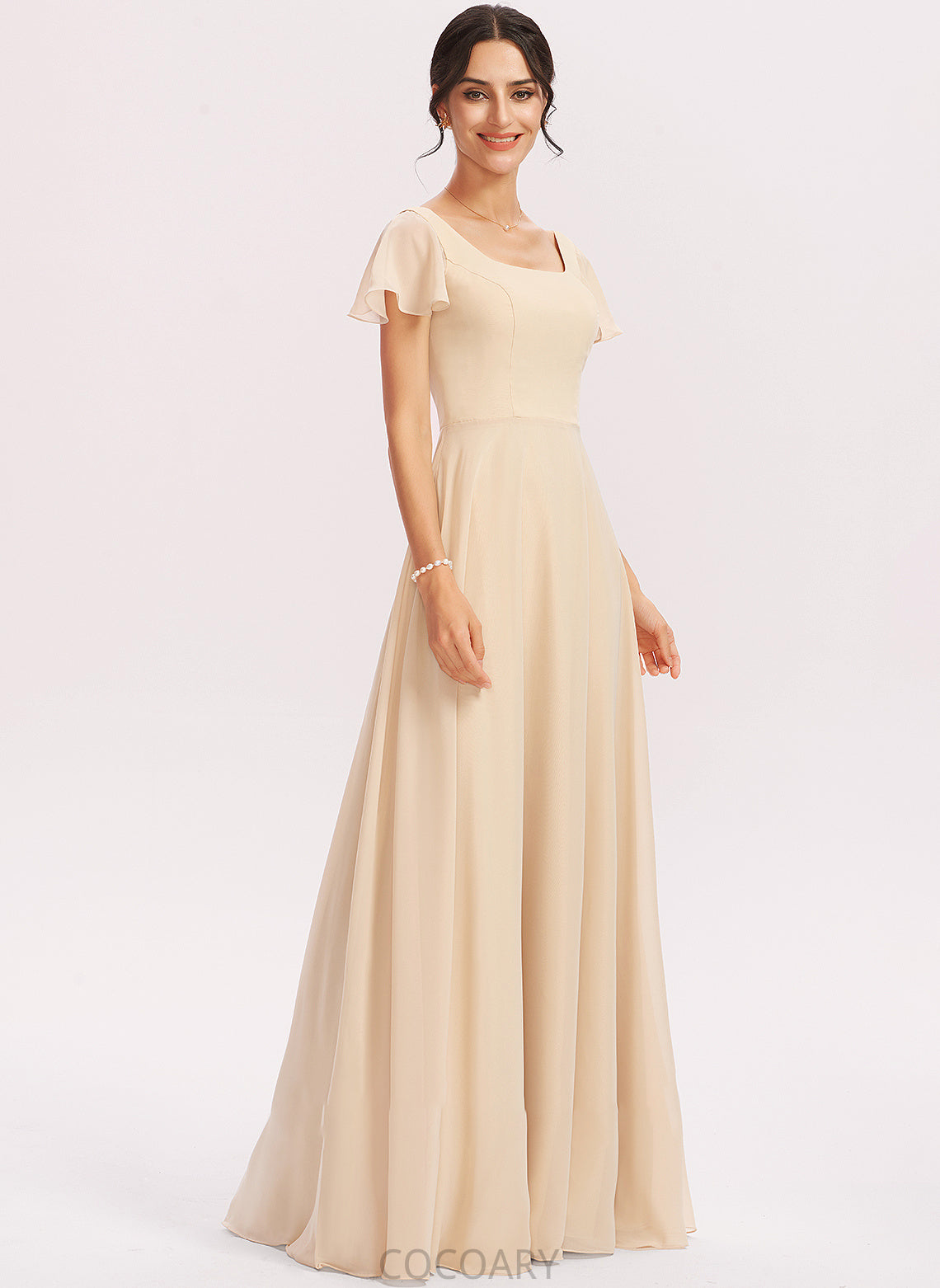 Neckline CascadingRuffles SquareNeckline Silhouette Length A-Line Fabric Floor-Length Embellishment Areli V-Neck Floor Length Bridesmaid Dresses