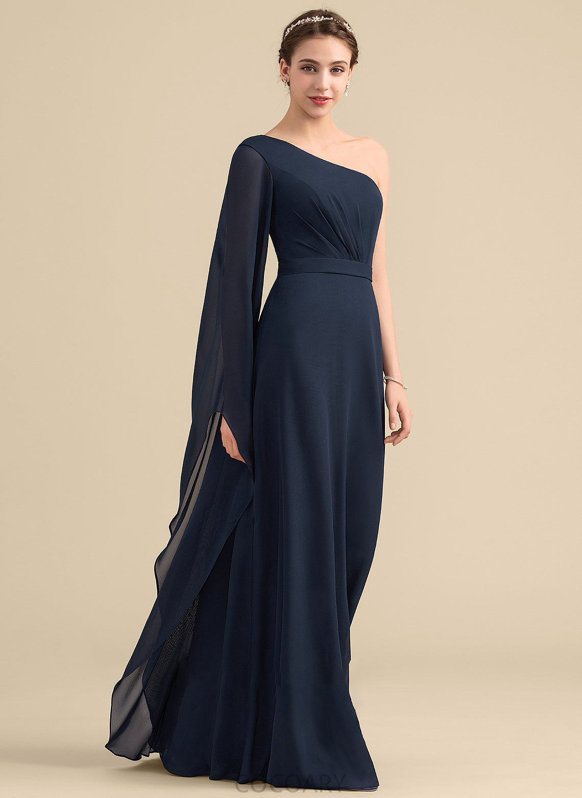 Ruffle Fabric Length A-Line One-Shoulder Neckline Silhouette Embellishment Floor-Length Nayeli Floor Length Sleeveless Bridesmaid Dresses