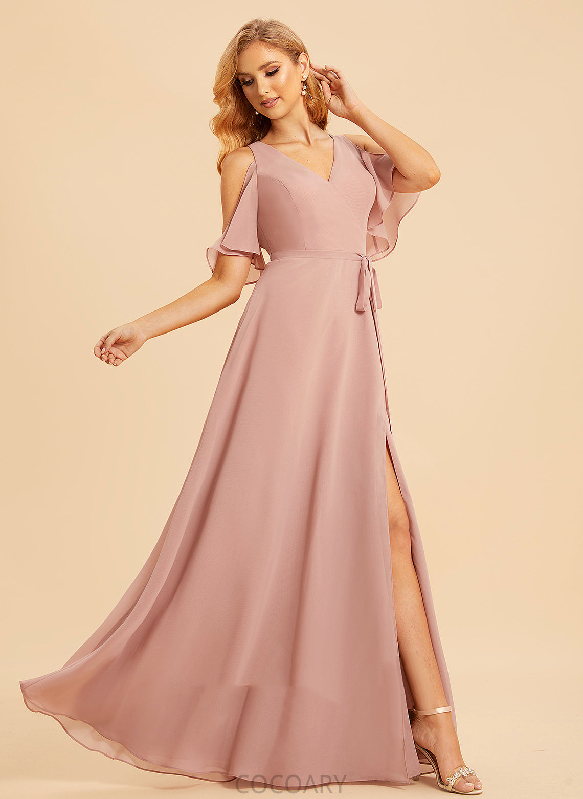 Length Neckline Silhouette Floor-Length V-neck A-Line Fabric SplitFront Embellishment Charlotte Trumpet/Mermaid Sleeveless Bridesmaid Dresses