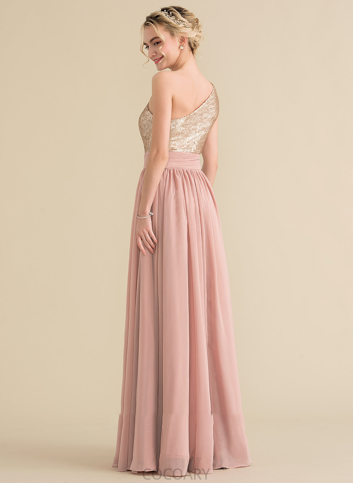 Straps Silhouette Neckline Floor-Length Sequined Length One-Shoulder Fabric A-Line Rayna Sleeveless Floor Length Bridesmaid Dresses