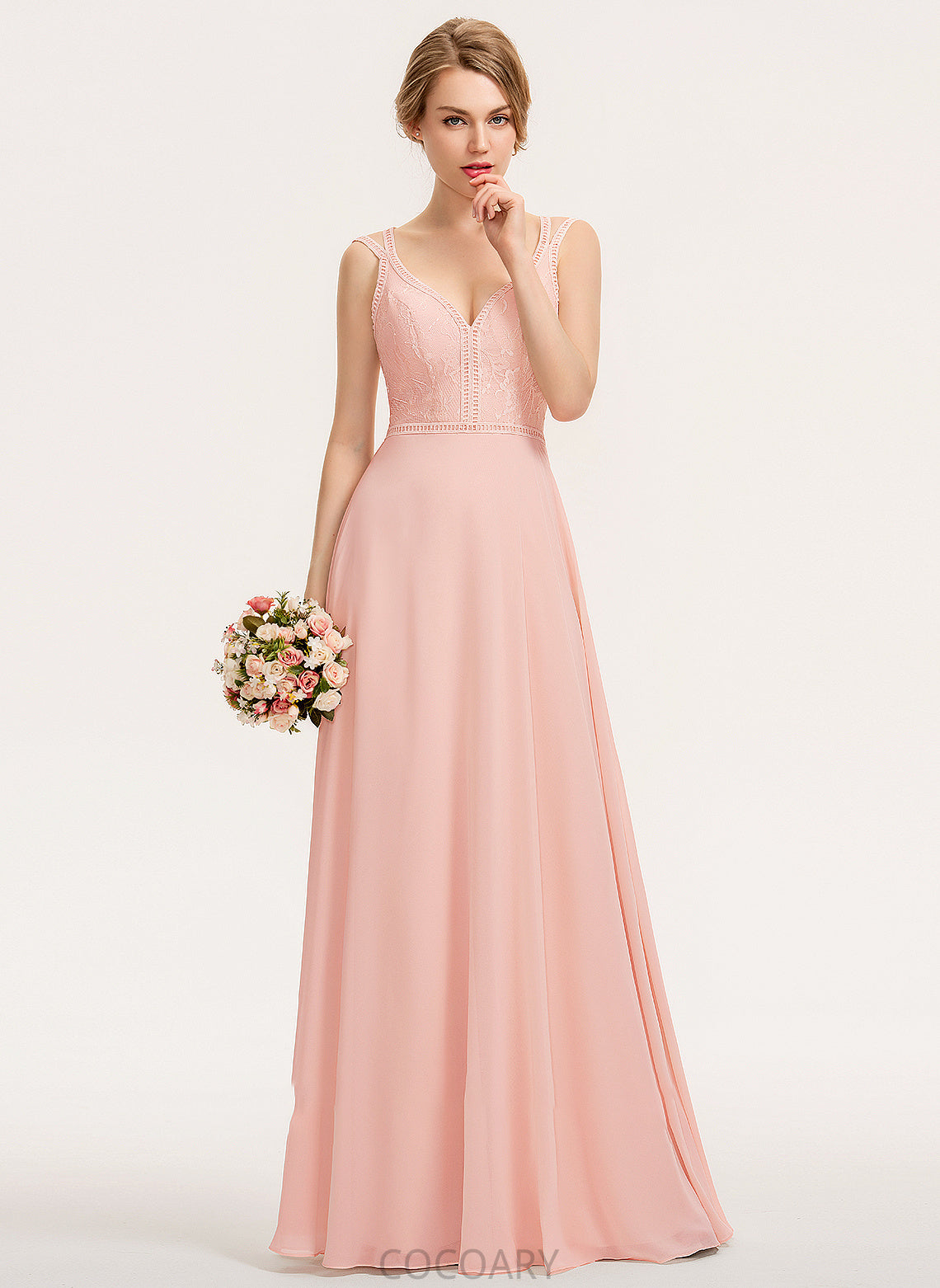 Neckline Fabric Lace Straps A-Line Silhouette Floor-Length V-neck Length Haley High Low Natural Waist Bridesmaid Dresses