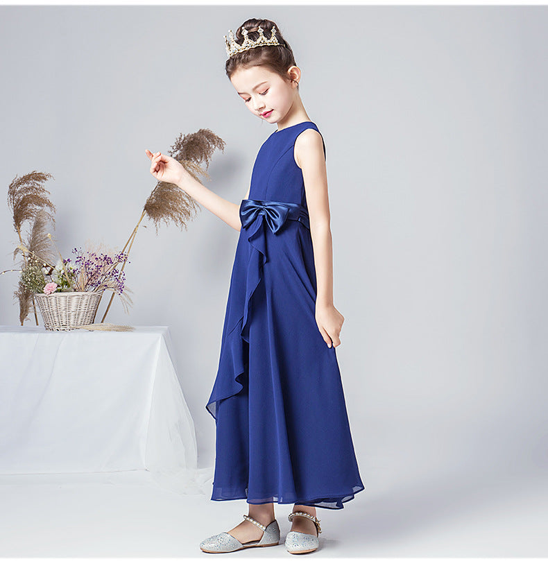 Dark Blue Sleeveless Chiffon Ruffles Flower Girl Dresses