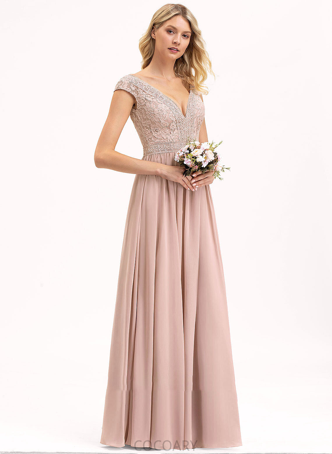 Neckline Lace A-Line Floor-Length Fabric Silhouette Straps V-neck Length Rihanna Short Sleeves V-Neck Bridesmaid Dresses