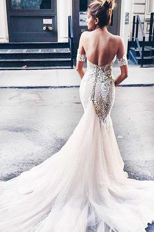 Sparkly Sweetheart Mermaid Backless Court Train Wedding Dresses