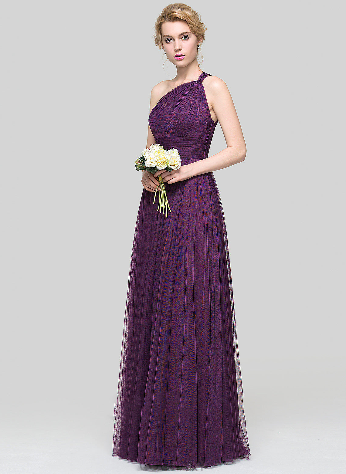 Floor-Length Neckline Length Embellishment Silhouette Ruffle A-Line One-Shoulder Fabric Alana Sheath/Column High Low Bridesmaid Dresses