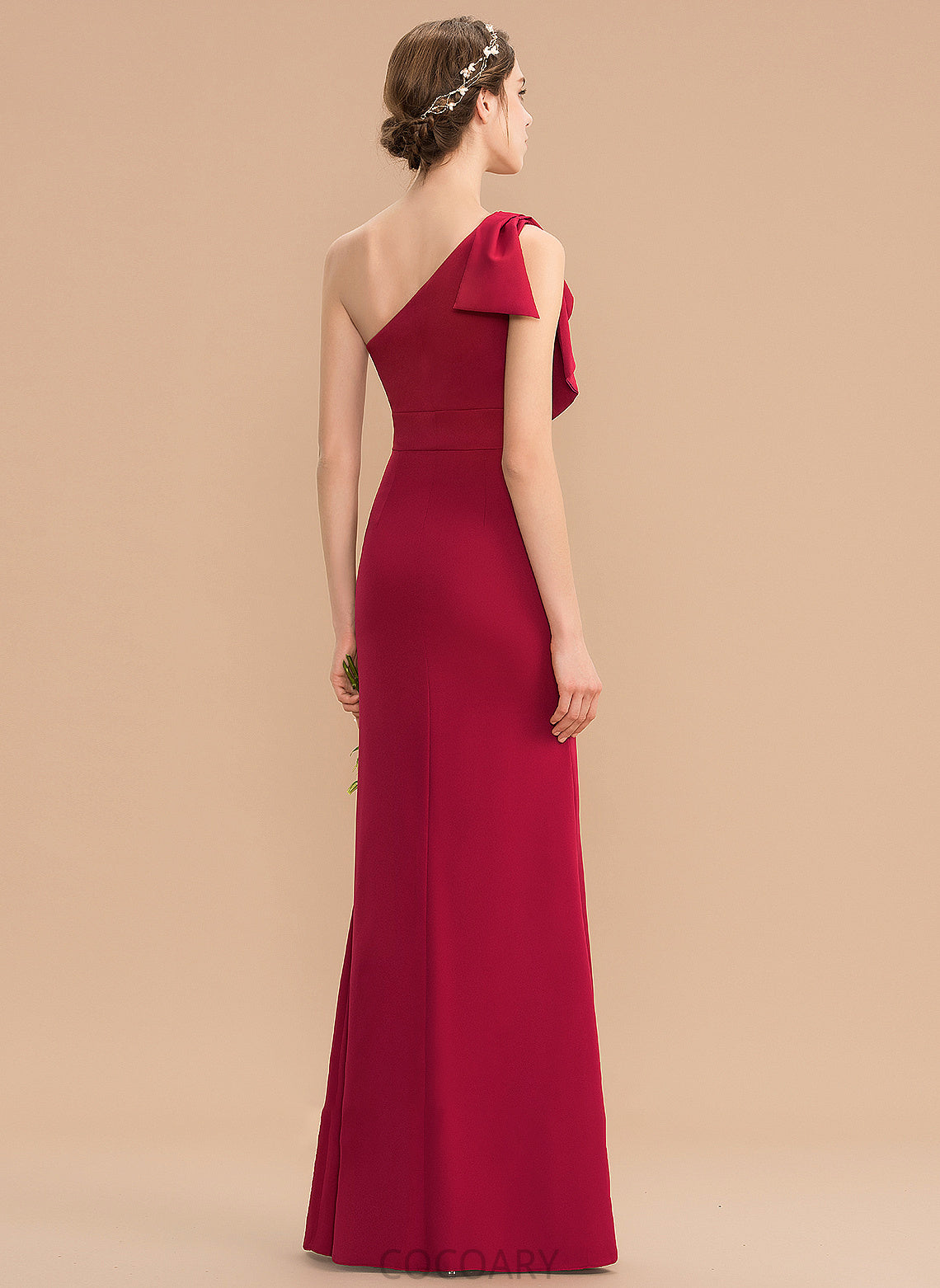 Fabric Sheath/Column SplitFront One-Shoulder Embellishment Neckline Floor-Length Length Silhouette Hortensia Sleeveless Floor Length Bridesmaid Dresses