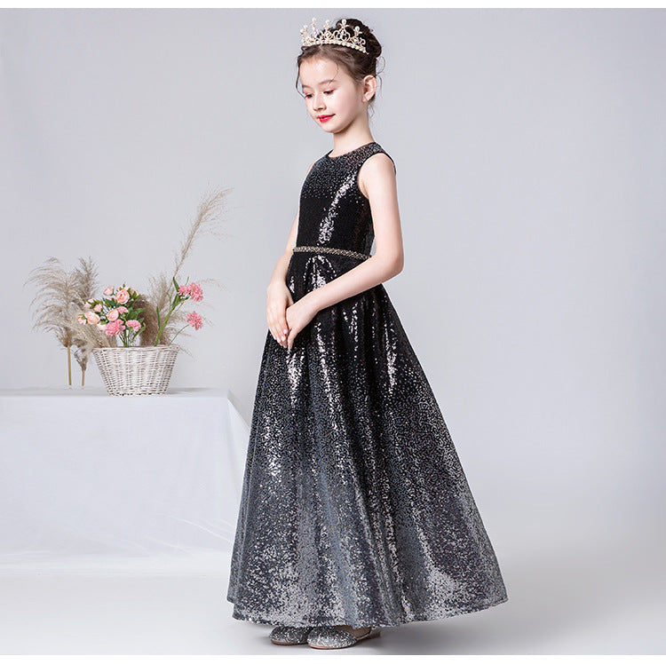 Sparkly A Line Black Sleeveless Sequins Flower Girl Dresses