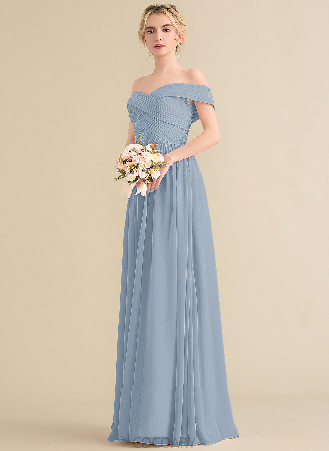 Floor-Length A-Line Length Silhouette Embellishment Off-the-Shoulder Ruffle Neckline Fabric Elaina Floor Length Straps Bridesmaid Dresses