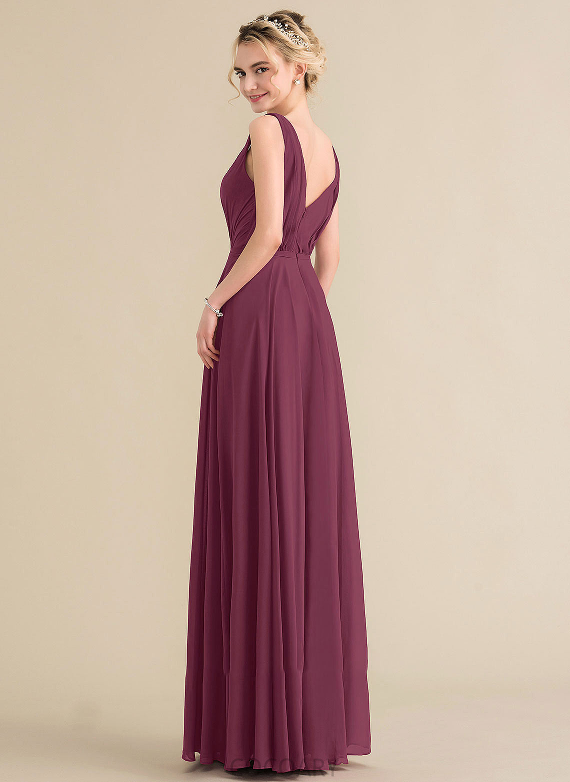 Fabric V-neck Floor-Length Silhouette Neckline Embellishment A-Line Ruffle Length Gemma Floor Length Sleeveless Bridesmaid Dresses