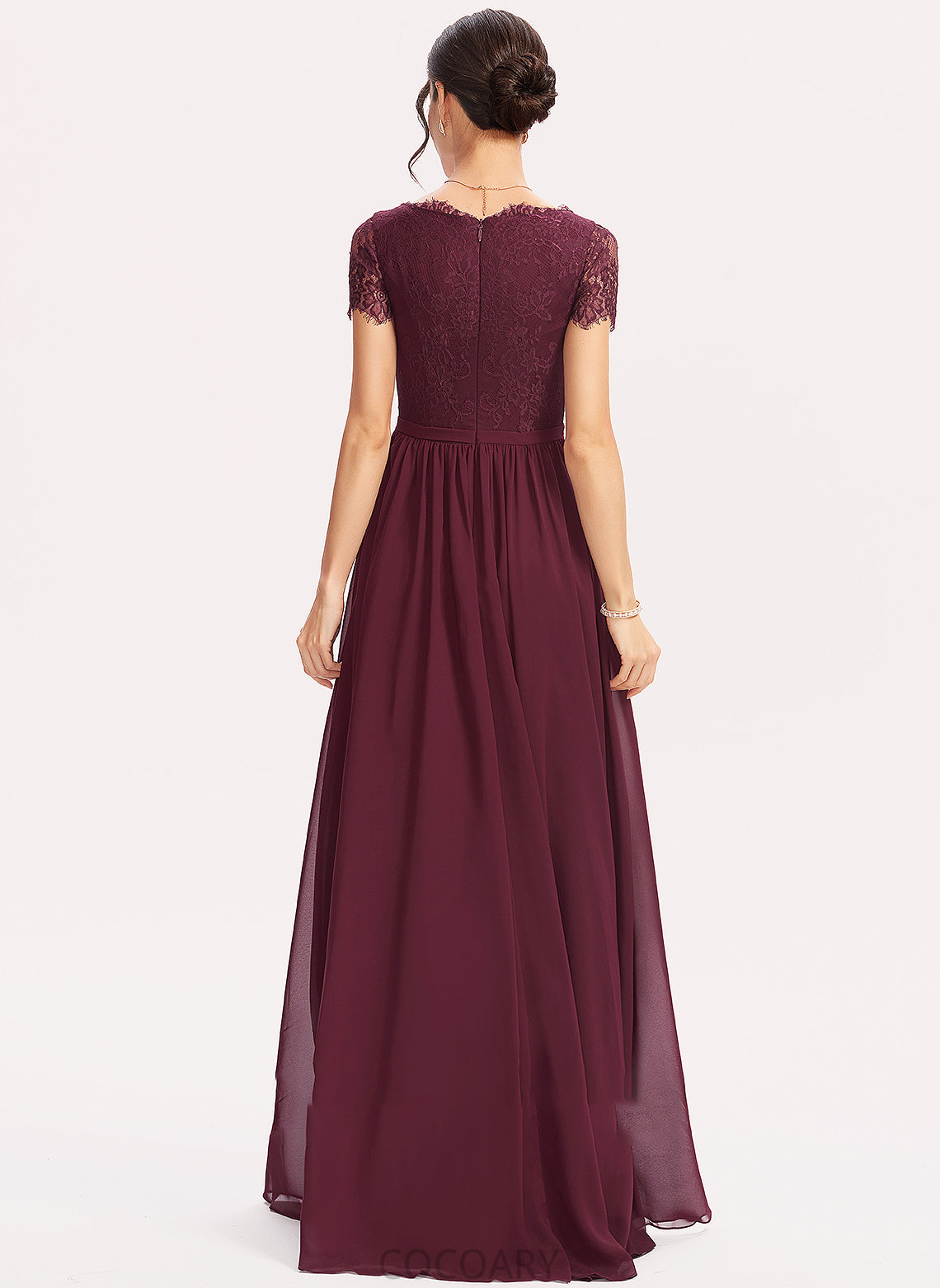 A-Line V-neck Fabric Embellishment Length Neckline Floor-Length Silhouette Lace Sahna Floor Length Natural Waist Bridesmaid Dresses