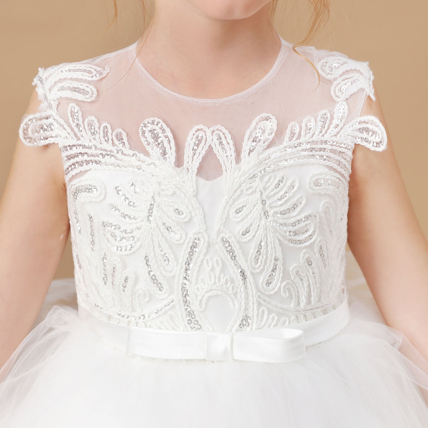 Ivory Multi-layered Tulle Ruffled Satin Flower Girl Dresses With Bow