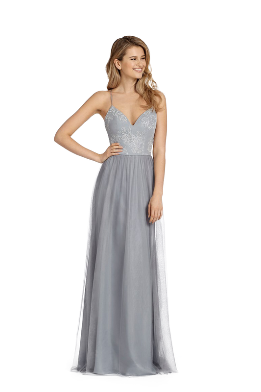 Michaelia Floor Length Natural Waist Sleeveless V-Neck Tulle A-Line/Princess Spaghetti Straps Bridesmaid Dresses