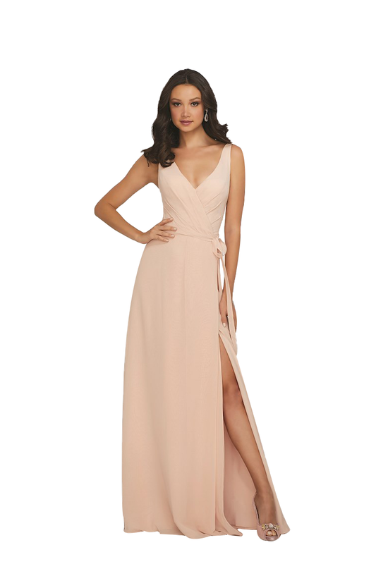 Kelly Natural Waist Floor Length A-Line/Princess V-Neck Sleeveless Chiffon Bridesmaid Dresses