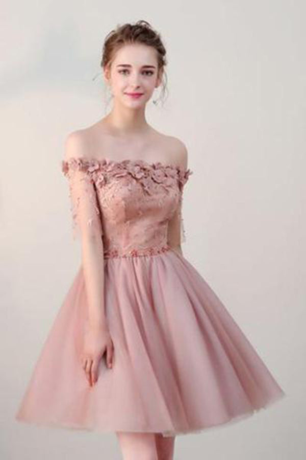 Delicate Of the Shoulder With Lace Appliques A Line Homecoming Dresses