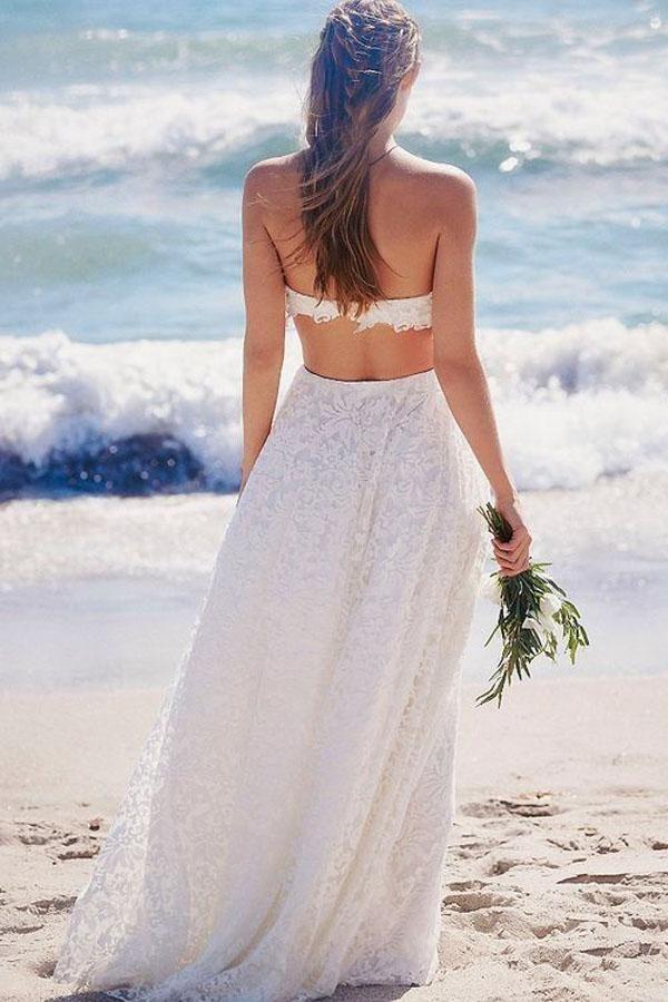 Gorgeous Strapless Lace Floor Length Beach Boho Wedding Dresses