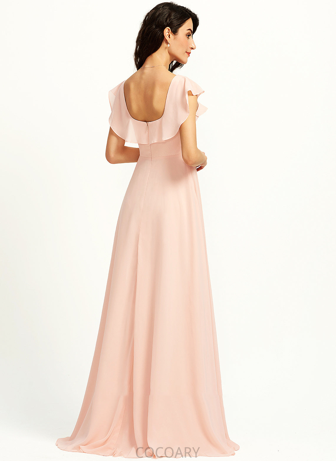 A-Line SquareNeckline Fabric Neckline SplitFront Floor-Length Embellishment Length Silhouette Stella Spandex Sweep-Brush Train Bridesmaid Dresses