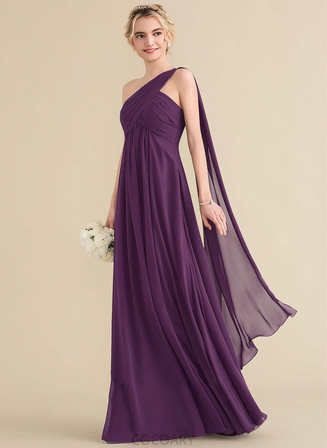 Fabric Length Floor-Length Ruffle One-Shoulder Silhouette Neckline A-Line Embellishment Kirsten A-Line/Princess Sleeveless Bridesmaid Dresses