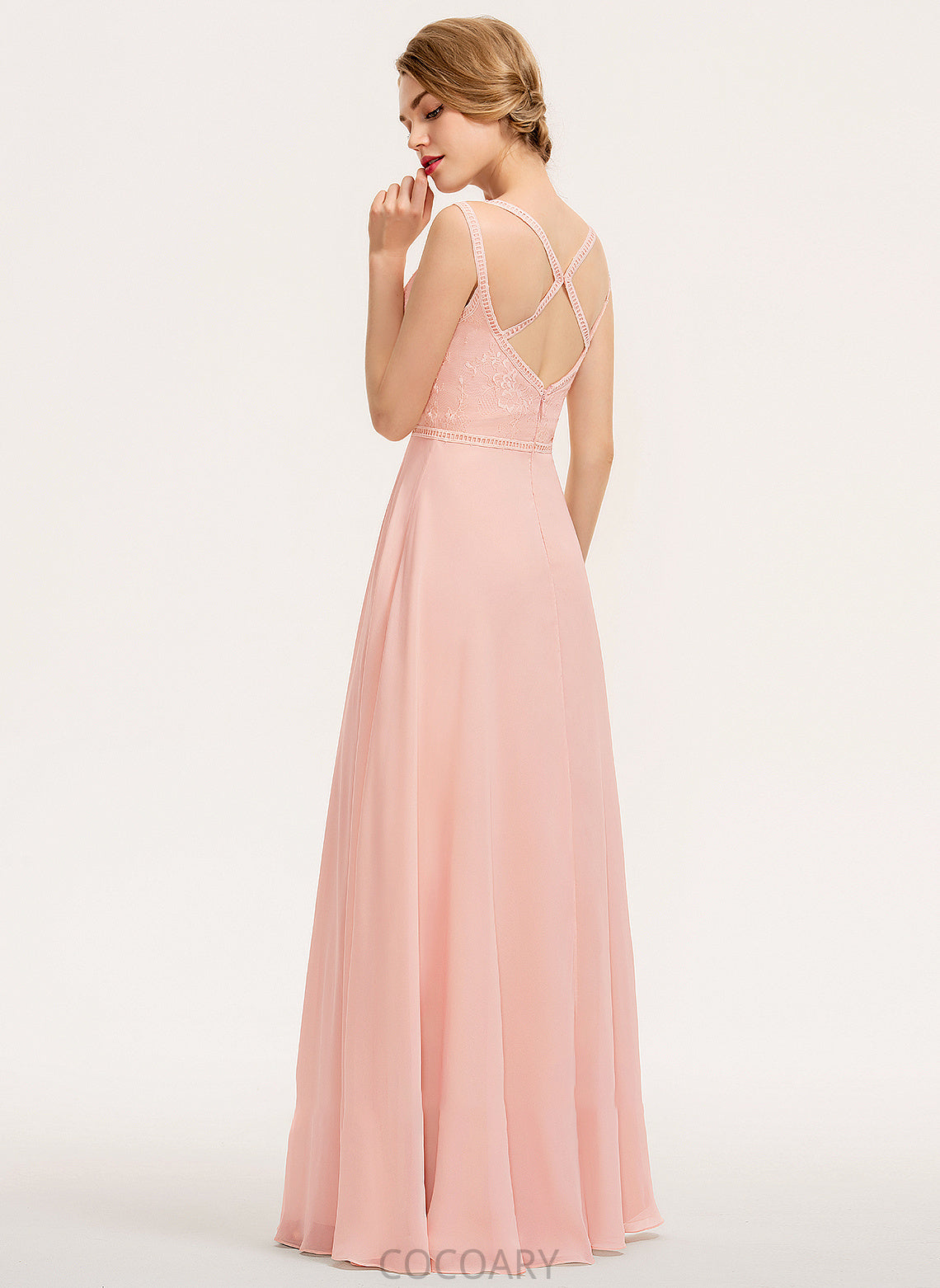 Neckline Fabric Lace Straps A-Line Silhouette Floor-Length V-neck Length Haley High Low Natural Waist Bridesmaid Dresses