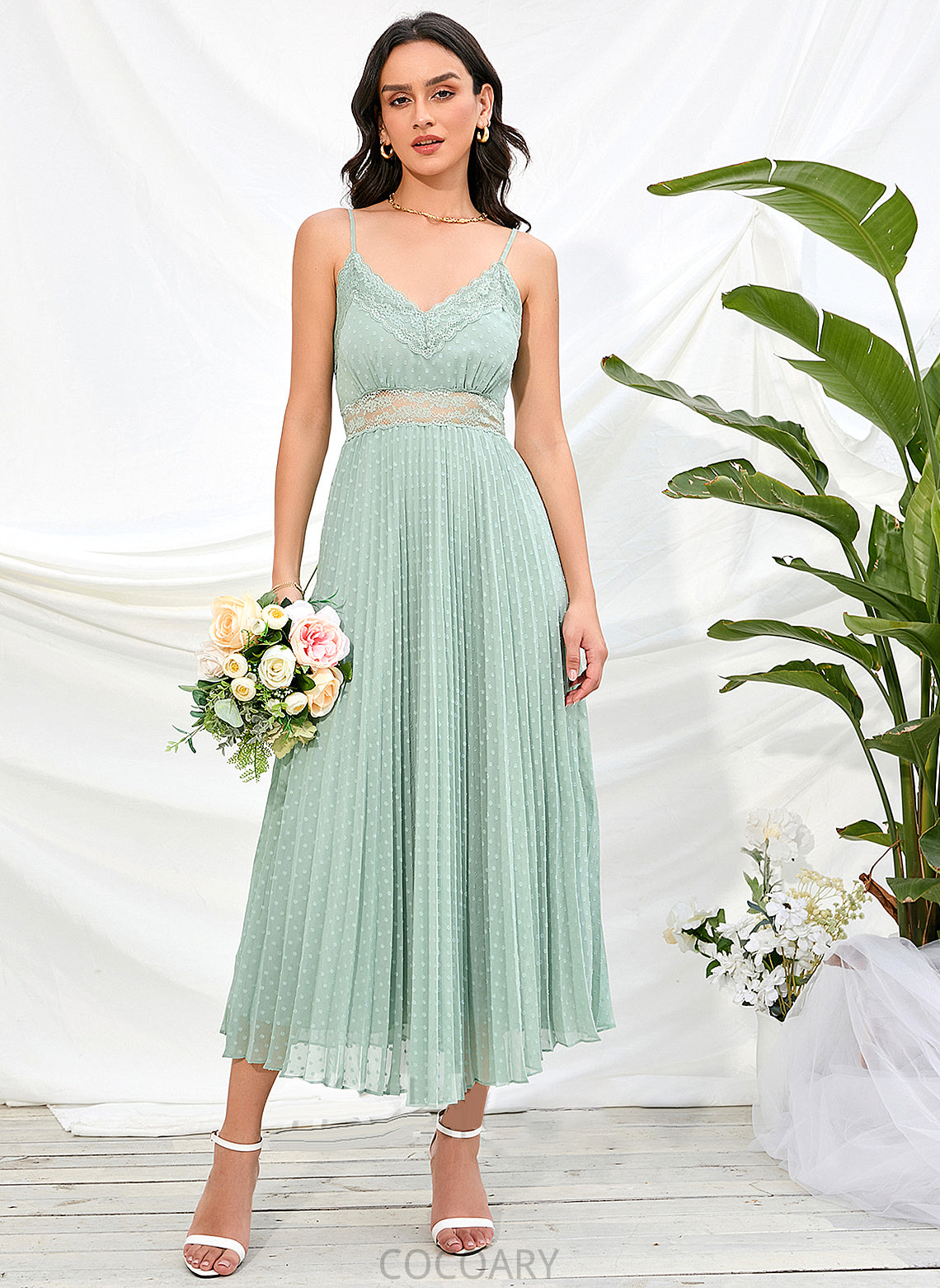 V-neck Neckline Silhouette Straps A-Line Length Ankle-Length Fabric Theresa Natural Waist Floor Length Sleeveless Bridesmaid Dresses