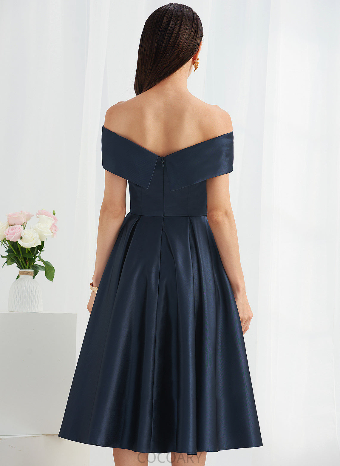 Fabric Silhouette Off-the-Shoulder Embellishment Length A-Line Knee-Length Pockets Neckline Avery Sleeveless Floor Length Bridesmaid Dresses