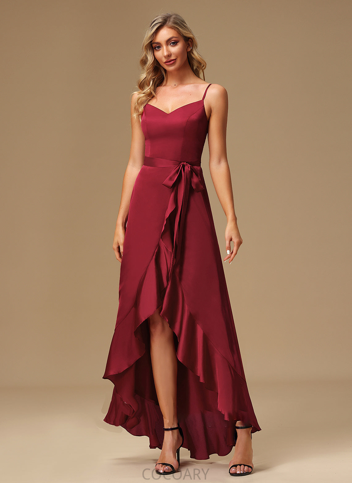 A-Line Asymmetrical V-neck Neckline Embellishment Length Fabric Silhouette SplitFront Aryanna V-Neck A-Line/Princess Bridesmaid Dresses