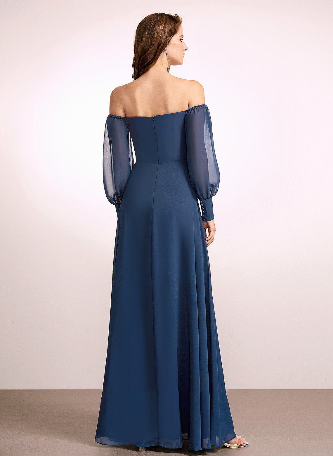 A-Line Silhouette Neckline Length Fabric Embellishment SplitFront Off-the-Shoulder Floor-Length Haven Natural Waist Floor Length Bridesmaid Dresses