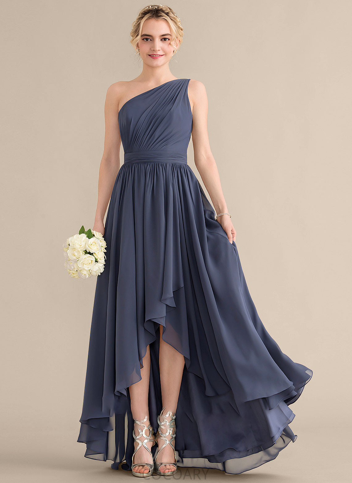 Asymmetrical Embellishment Fabric Silhouette Neckline Length A-Line One-Shoulder CascadingRuffles Lexie Sleeveless Natural Waist Bridesmaid Dresses