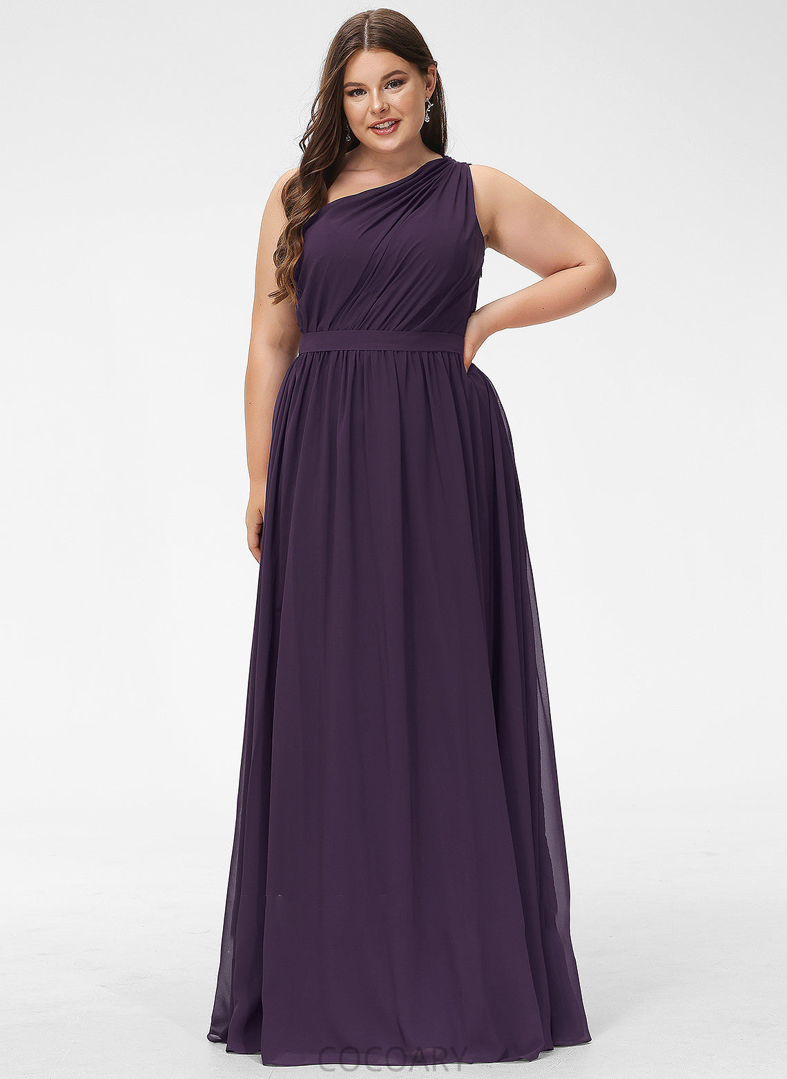 Length A-Line Neckline Ruffle Floor-Length One-Shoulder Silhouette Embellishment Fabric Sydney Sleeveless A-Line/Princess Bridesmaid Dresses