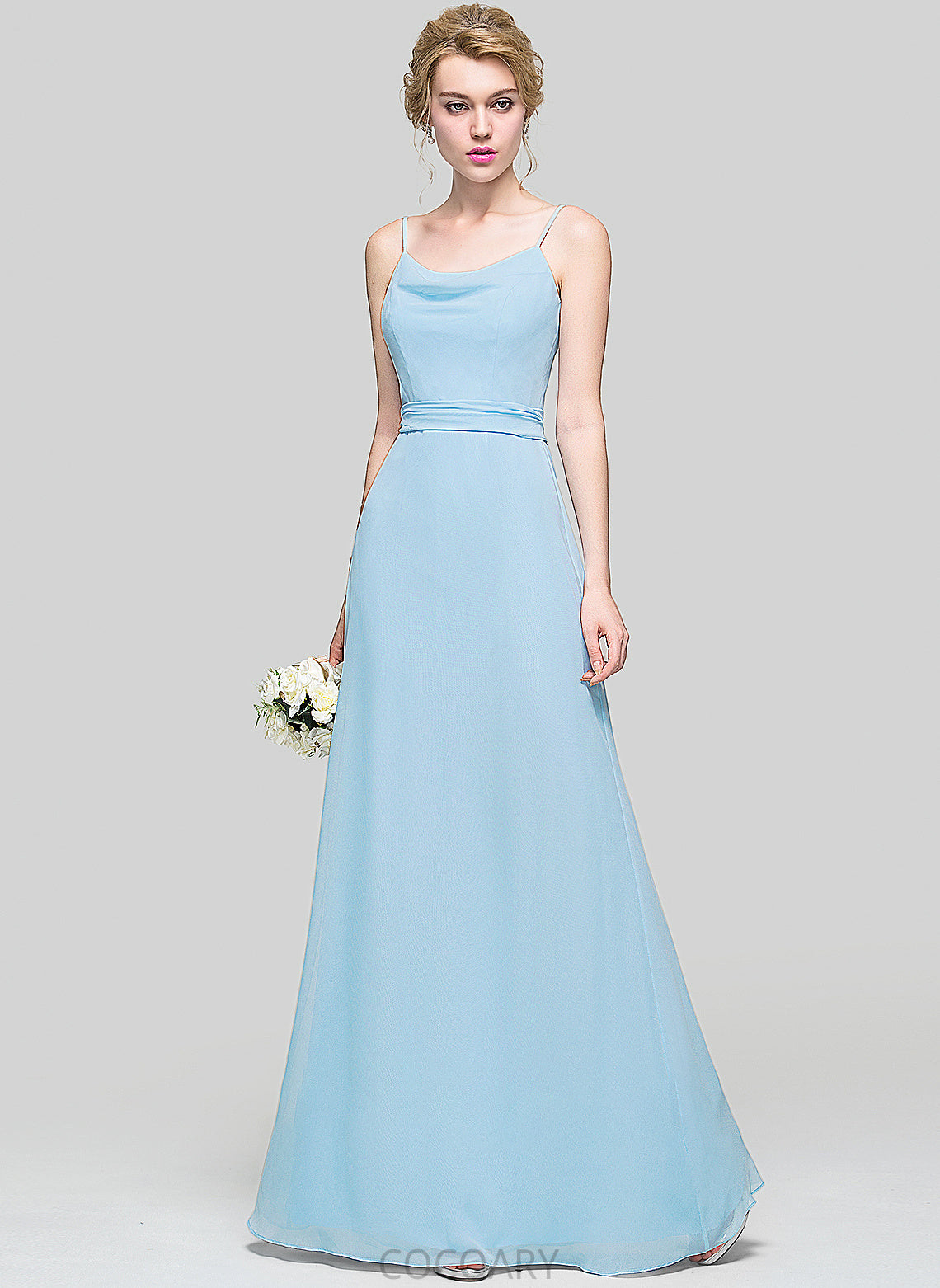 Fabric Floor-Length Silhouette Neckline Ruffle Embellishment A-Line CowlNeck Length Chanel Floor Length A-Line/Princess Bridesmaid Dresses