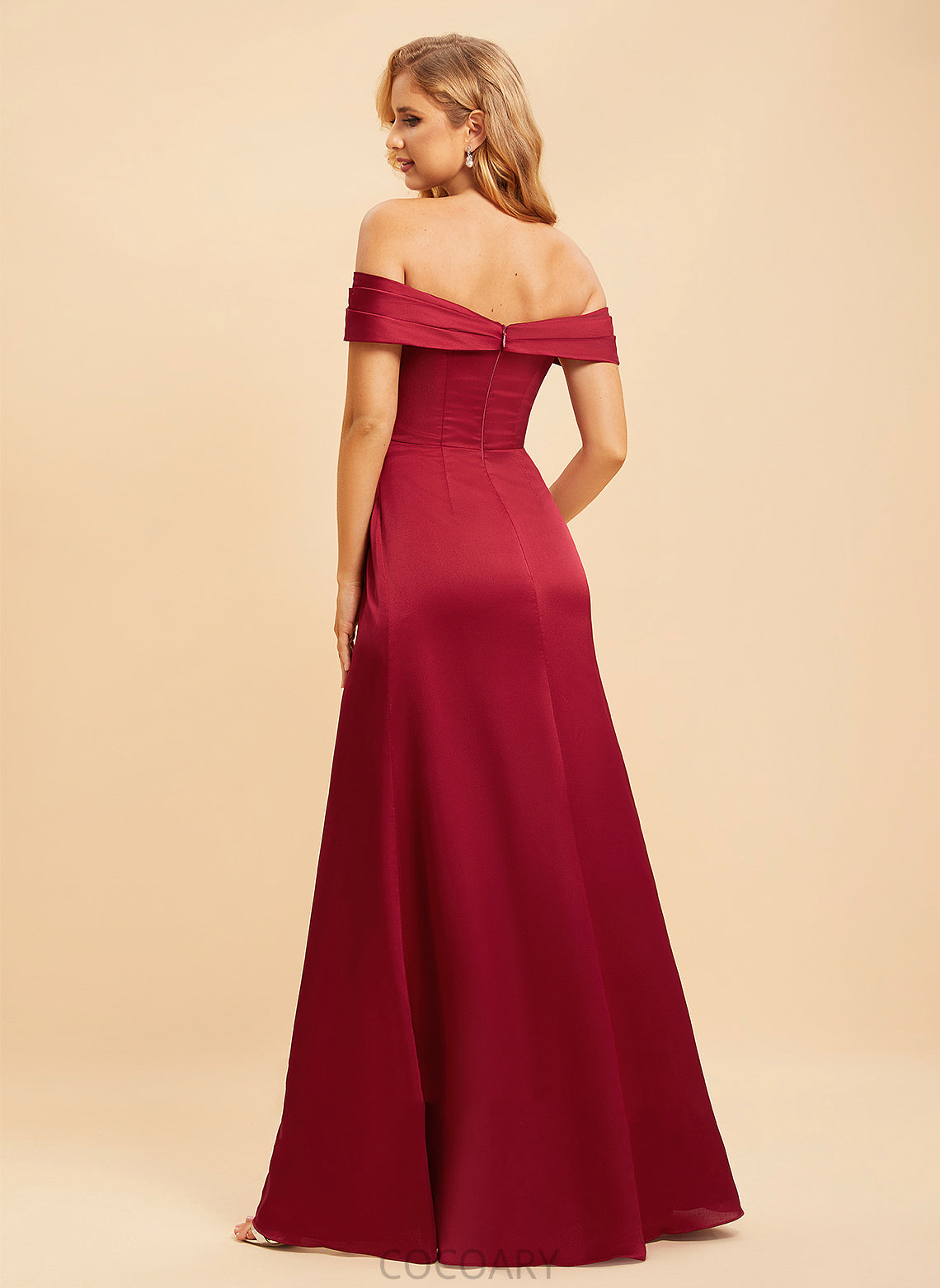 A-Line Silhouette Floor-Length Off-the-Shoulder SplitFront Length Fabric Neckline Embellishment Maliyah Floor Length Sleeveless Bridesmaid Dresses