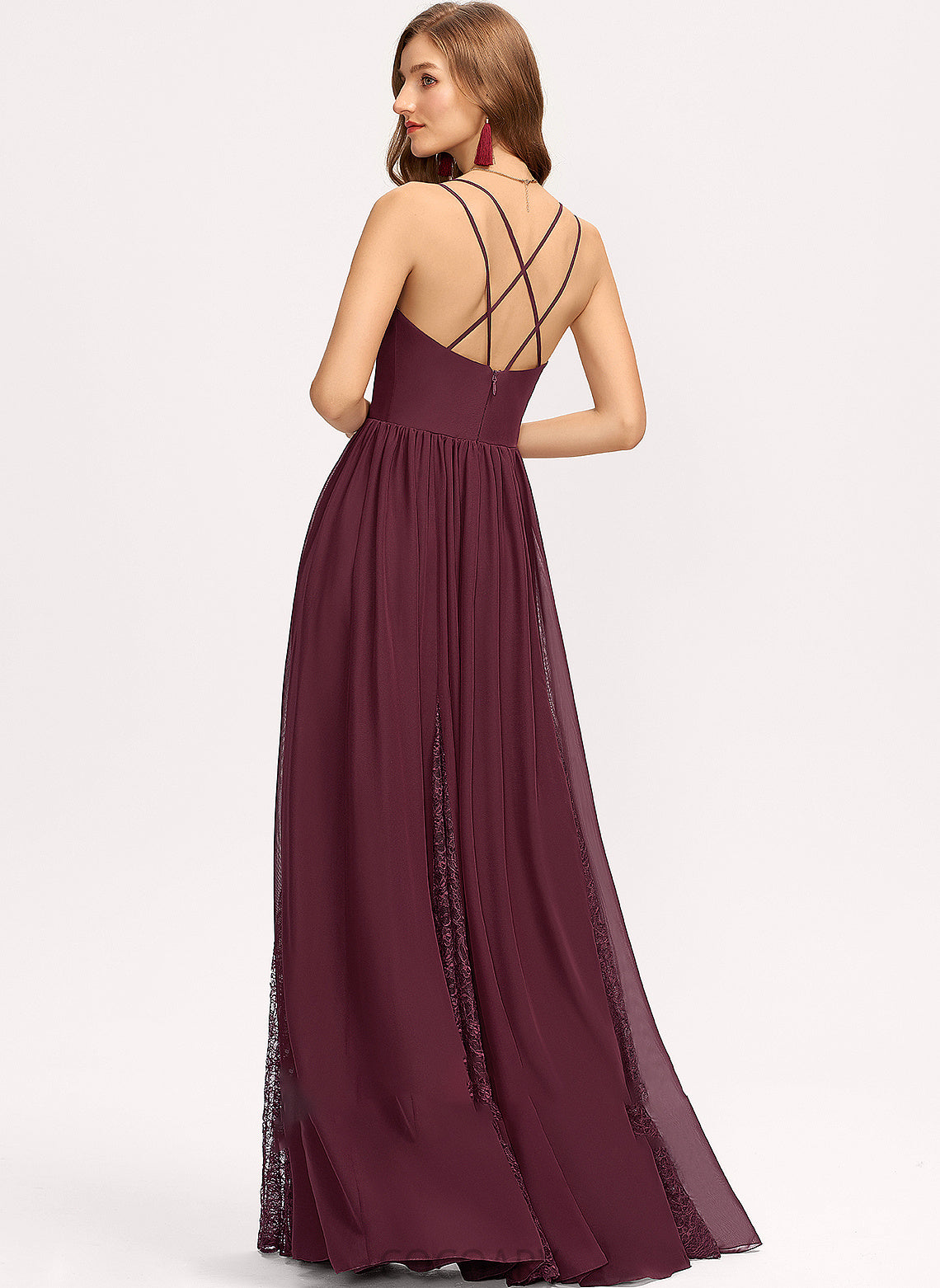 Length Lace V-neck Silhouette Floor-Length A-Line Straps Fabric Neckline Lizbeth Natural Waist Floor Length Bridesmaid Dresses