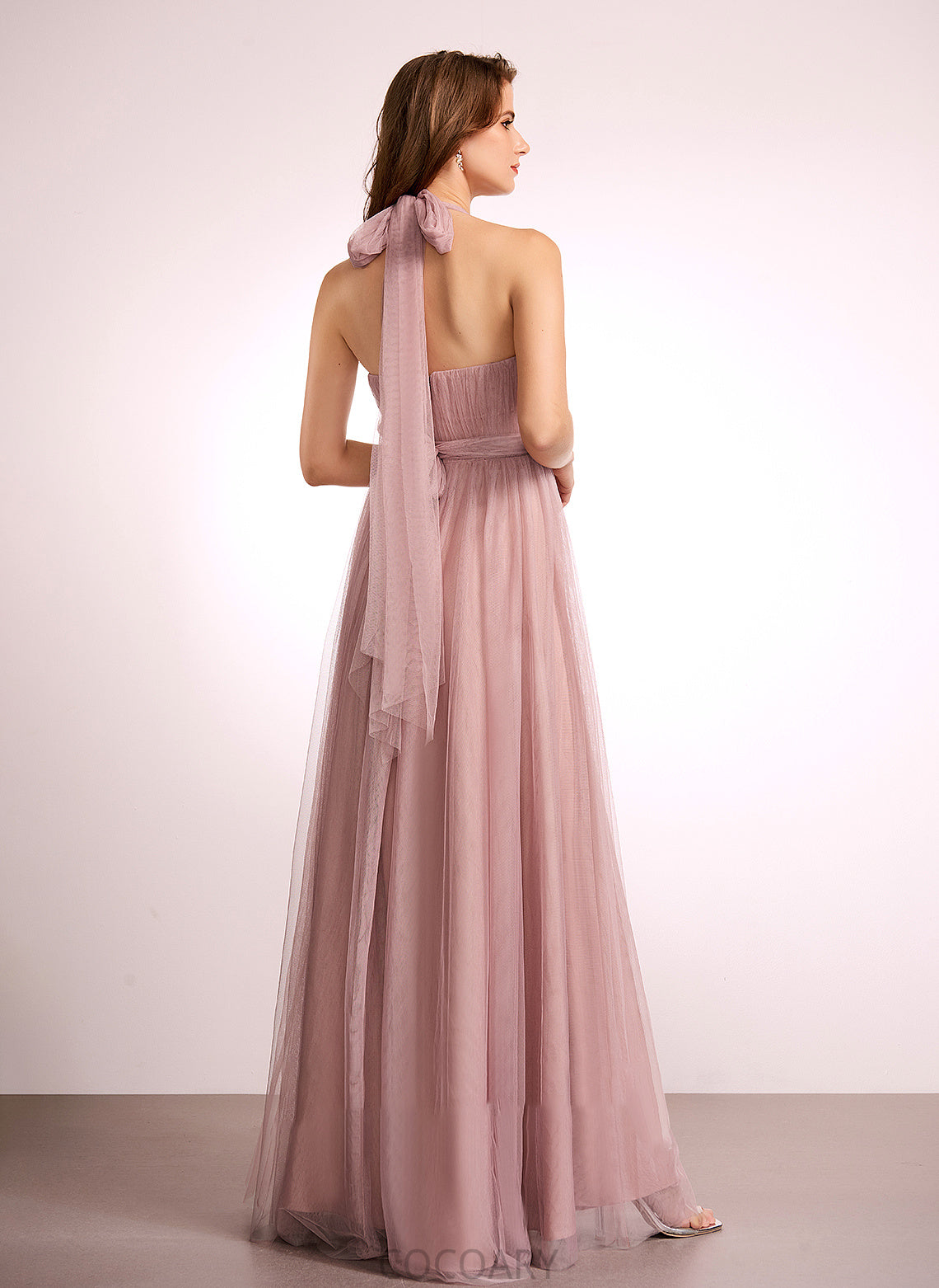 Length A-Line Floor-Length Neckline One-Shoulder Tulle Fabric Straps V-neck Off-the-Shoulder Silhouette Hillary Bridesmaid Dresses