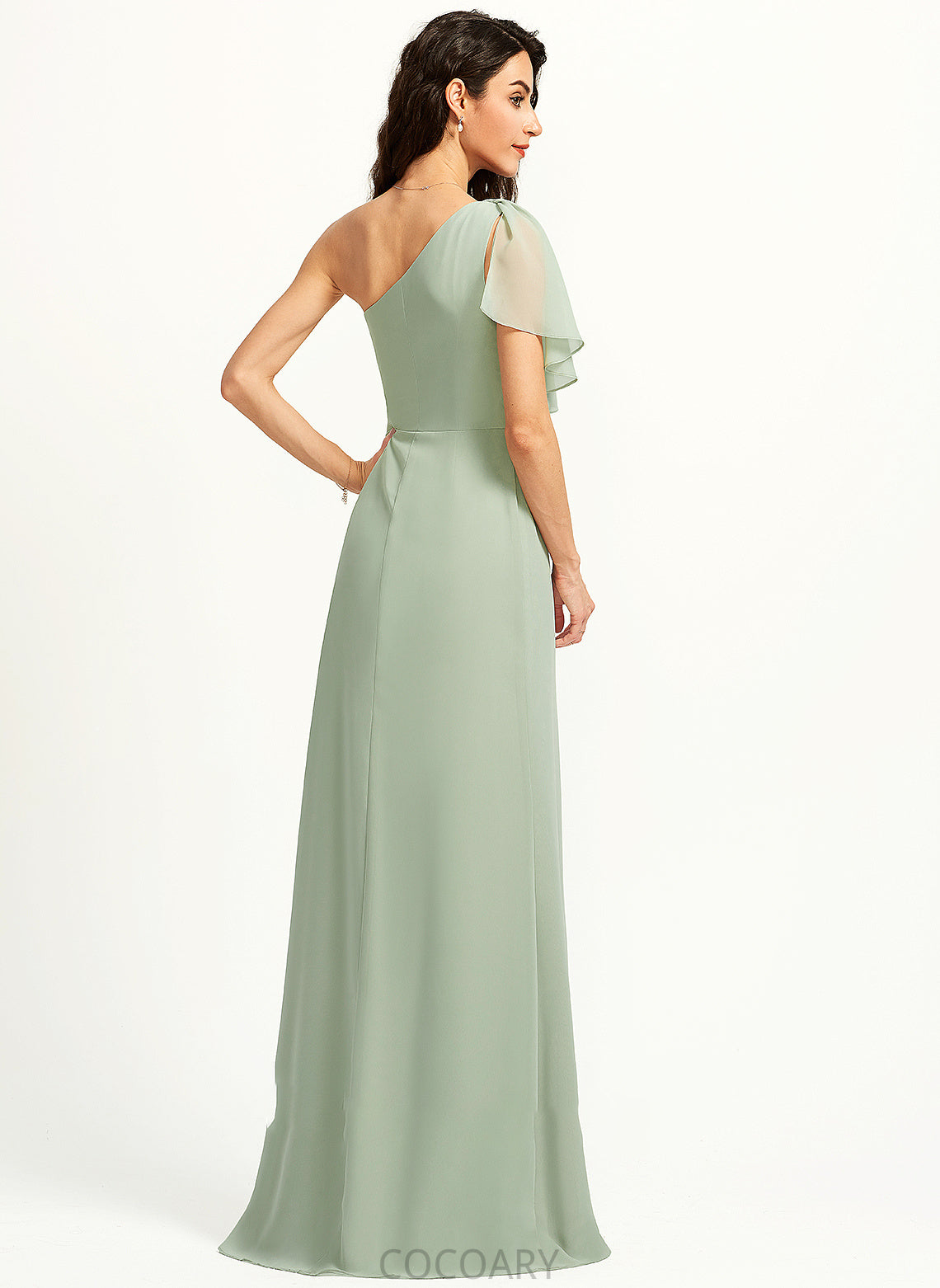 Embellishment Ruffle Fabric Length A-Line One-Shoulder Silhouette Floor-Length Neckline SplitFront Leila Floor Length Bridesmaid Dresses