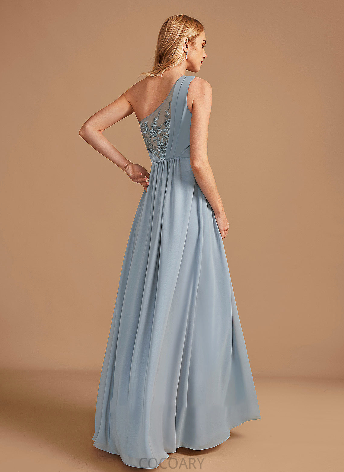 Sequins Embellishment Lace Neckline Fabric Silhouette One-Shoulder Length Floor-Length A-Line Alina Natural Waist Bridesmaid Dresses