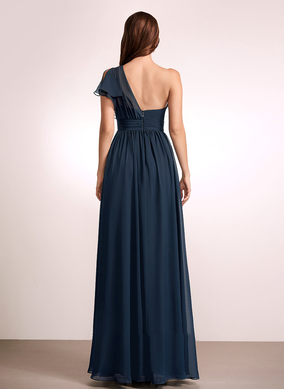 Silhouette A-Line Neckline Length Embellishment One-Shoulder Fabric Ruffle Floor-Length Desirae A-Line/Princess Sleeveless Bridesmaid Dresses