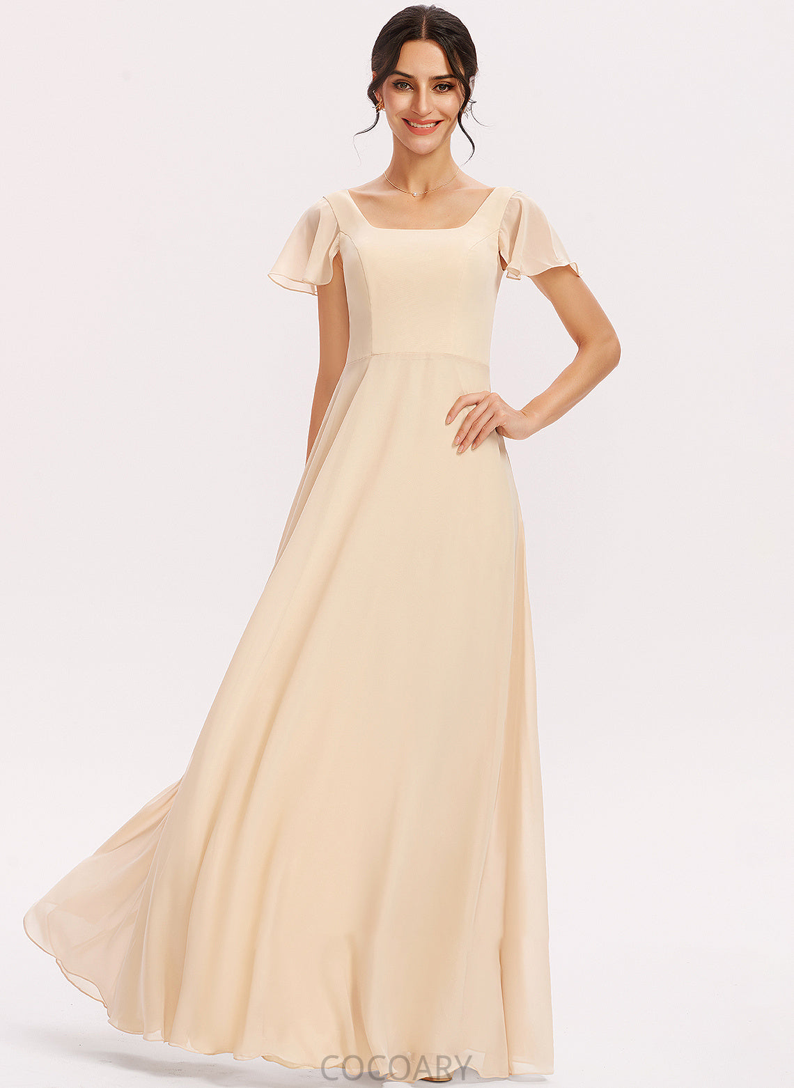 Neckline CascadingRuffles SquareNeckline Silhouette Length A-Line Fabric Floor-Length Embellishment Areli V-Neck Floor Length Bridesmaid Dresses