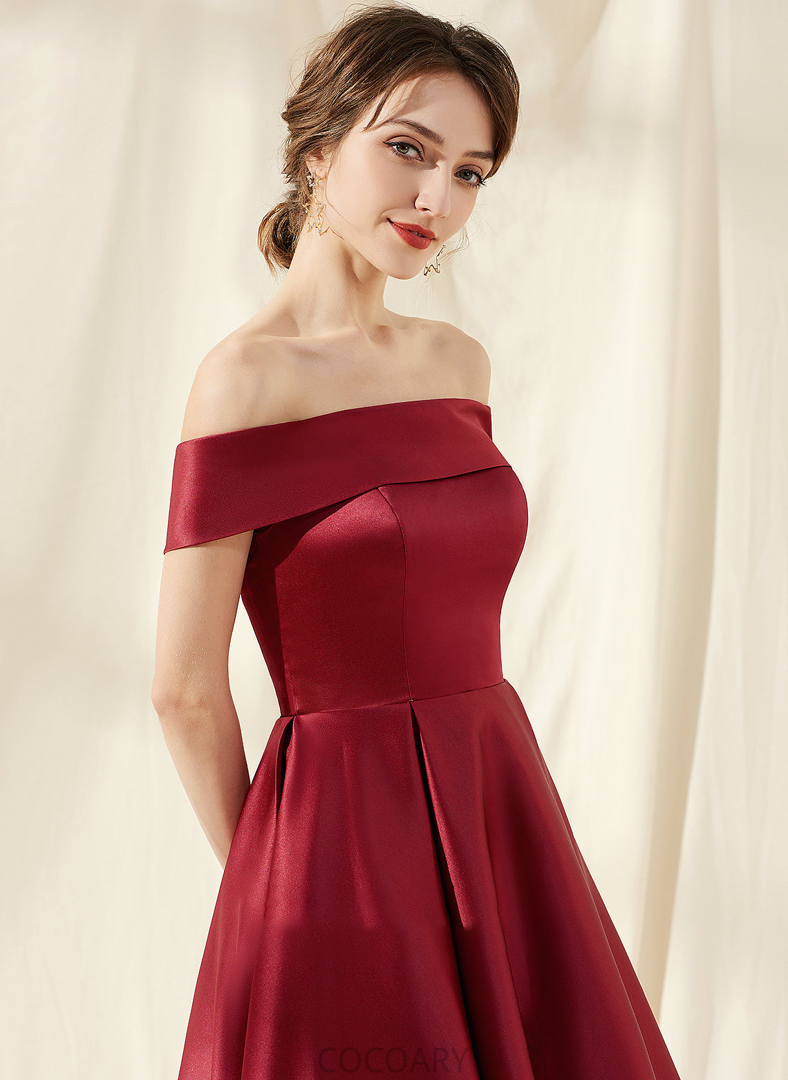 A-Line Silhouette Pockets Off-the-Shoulder Embellishment Fabric Asymmetrical Length Neckline Alma Spaghetti Staps Floor Length Bridesmaid Dresses