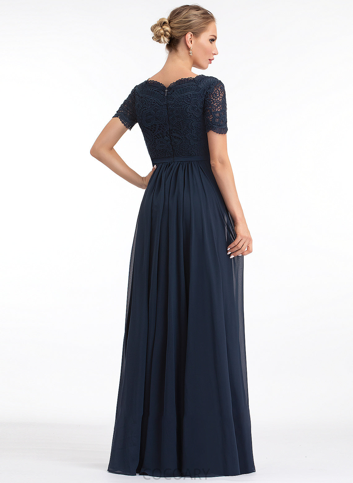 A-Line Fabric Sleeve Silhouette V-neck Neckline Lace Length Floor-Length Jakayla Sleeveless Sheath/Column Bridesmaid Dresses