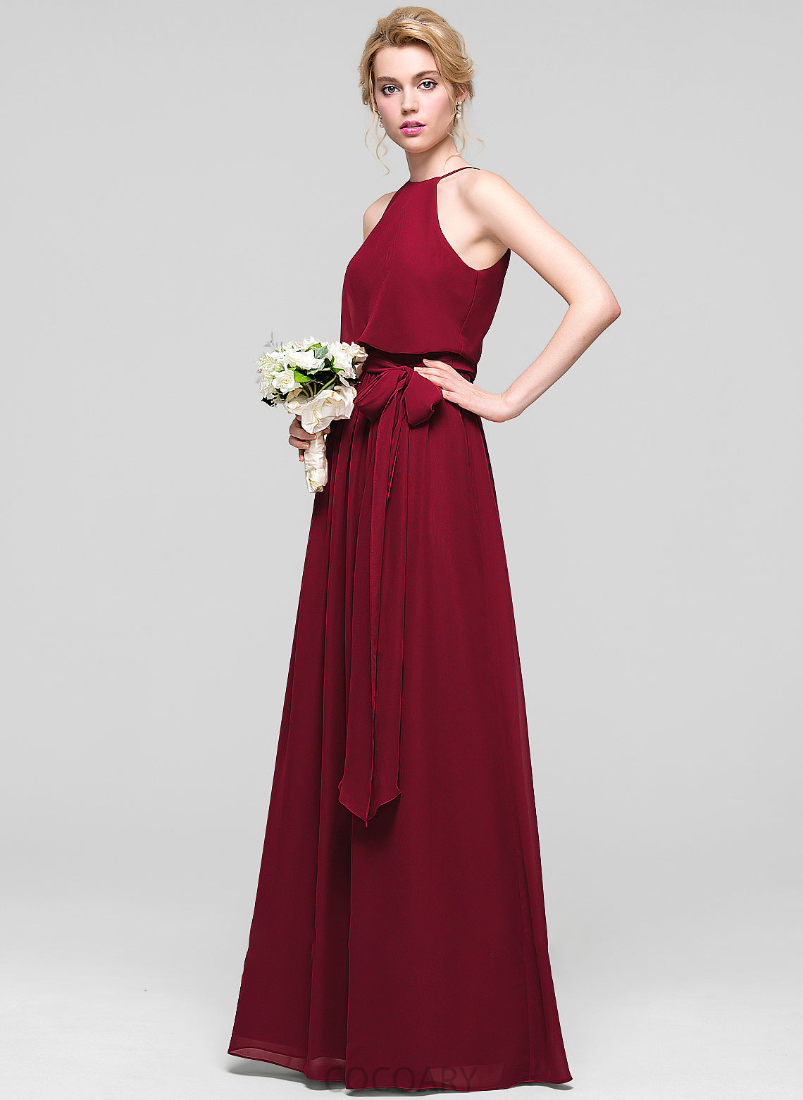 ScoopNeck A-Line Floor-Length Fabric Embellishment Bow(s) Neckline Silhouette Length Natalia Natural Waist Floor Length Bridesmaid Dresses