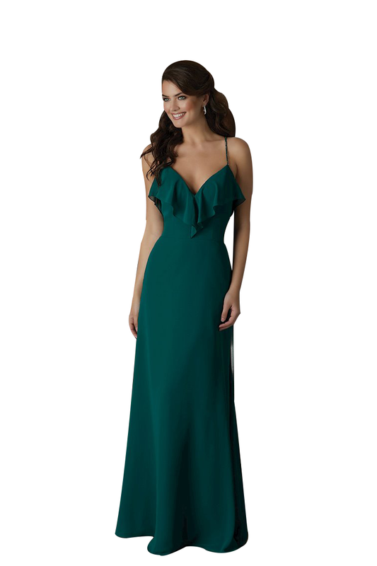 Sahna Natural Waist A-Line/Princess Spaghetti Straps Sleeveless Chiffon Floor Length Bridesmaid Dresses