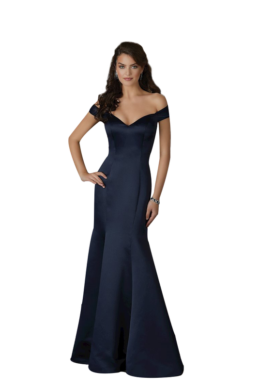 Mavis Off The Shoulder Floor Length Satin Natural Waist Trumpet/Mermaid Sleeveless Bridesmaid Dresses